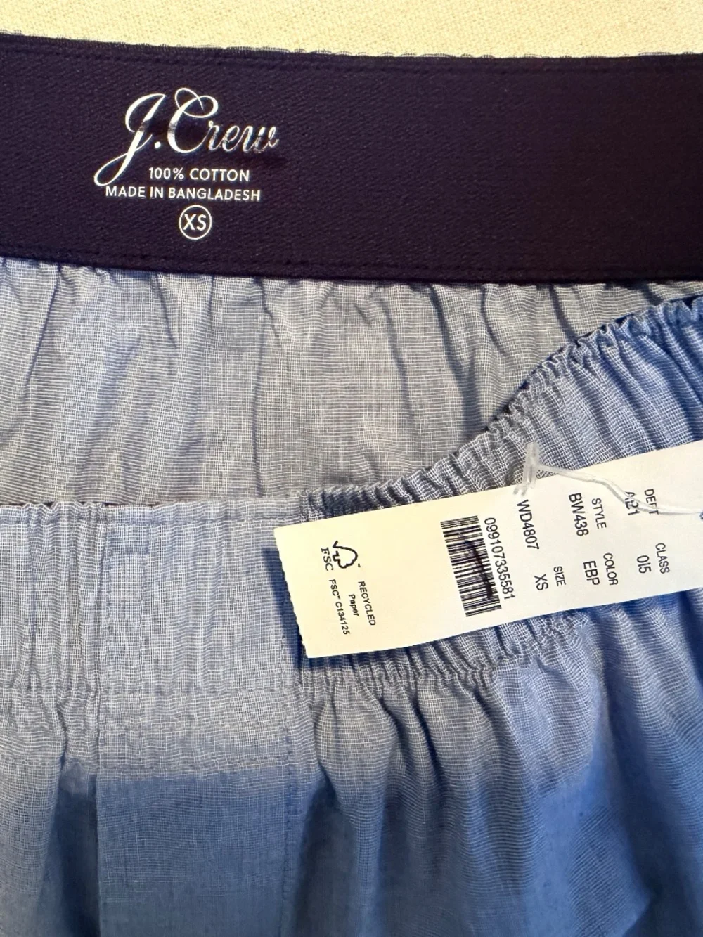 NWT J.Crew Men’s Cotton Blue chambray (Bold Peri)  Boxers SZ XS